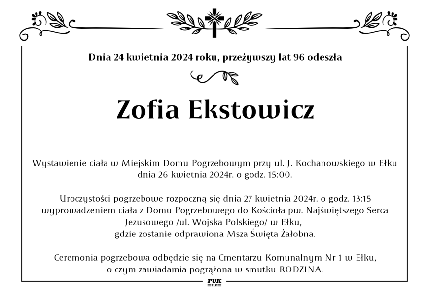 Zofia Ekstowicz - nekrolog